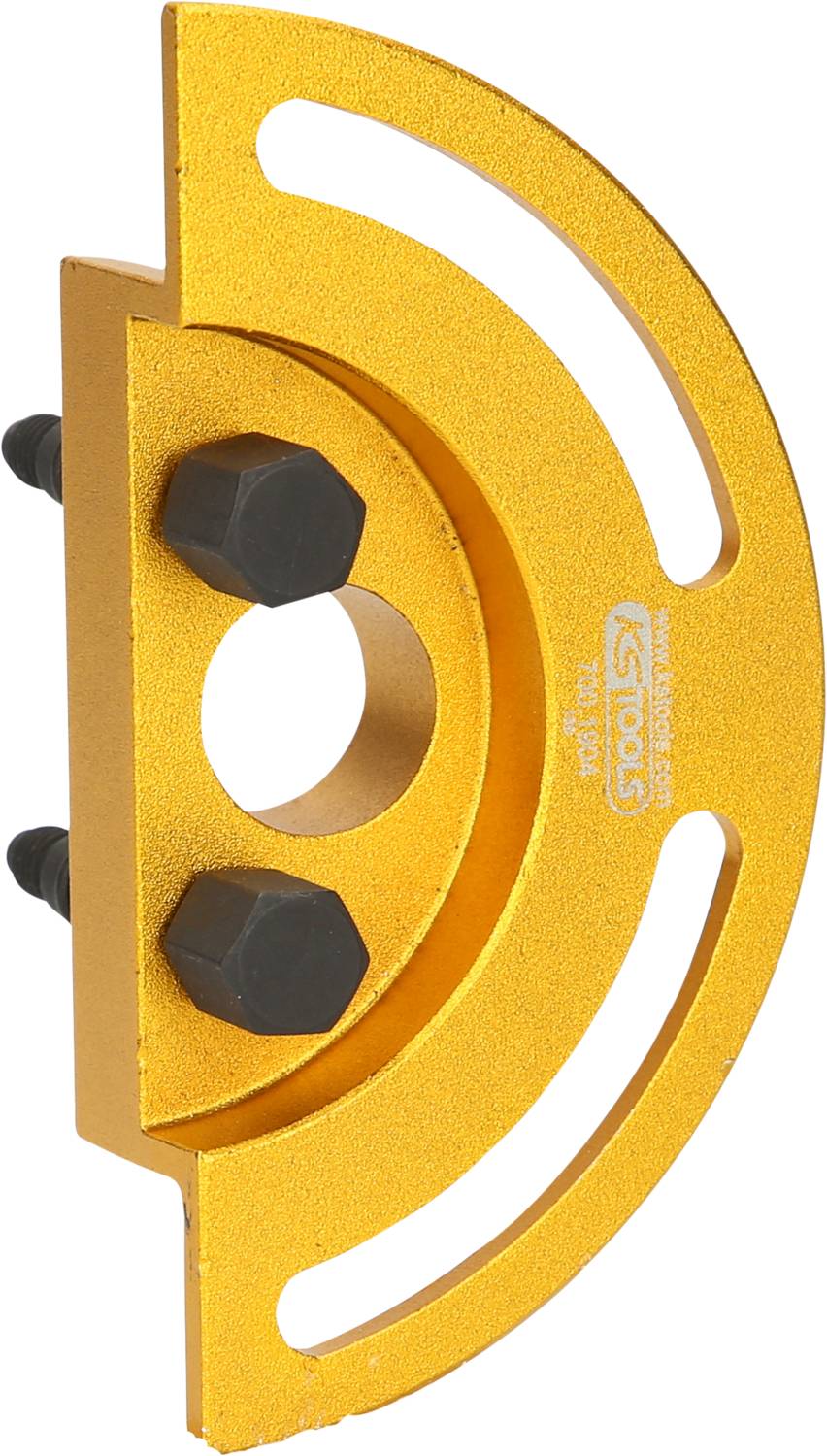 Goldenes Halbkreis-Schachtwerkzeug mit zwei schwarzen Schrauben, markiert mit 'KS TOOLS'. Verwenden für präzise Einstellungen.