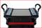 Ein schwarzer rollbarer Aufbewahrungswagen mit zwei Ebenen und roten Einsätzen, beidseitige Griffe und zwei transparente Boxen auf der Oberseite.