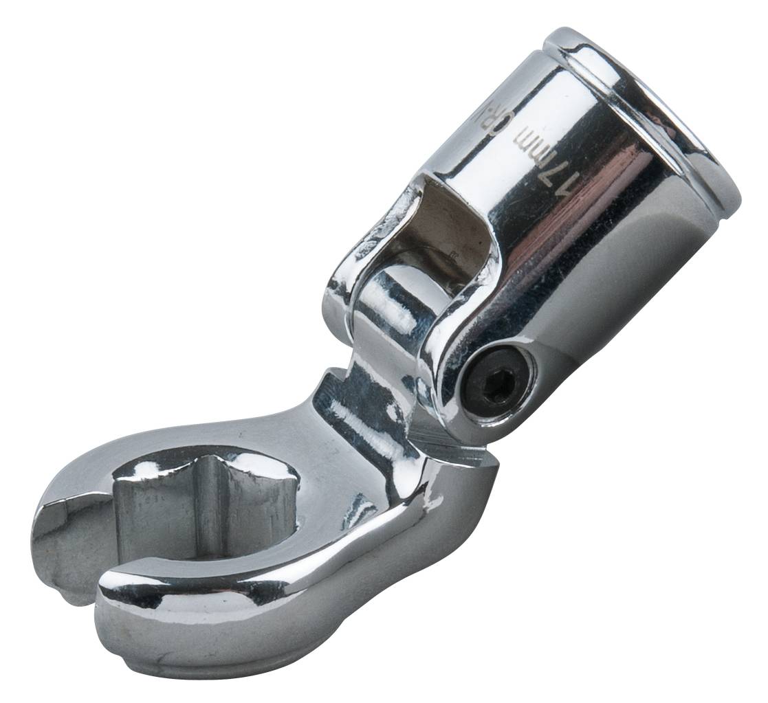 Metalladapter mit glänzender Oberfläche und beweglichem Gelenk, verwendet zum Verbinden von Komponenten in mechanischen Systemen.