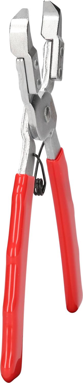 Eine Zange mit roten Griffen und silbernen Backen, geeignet für Mechanik- oder Handwerksarbeiten.