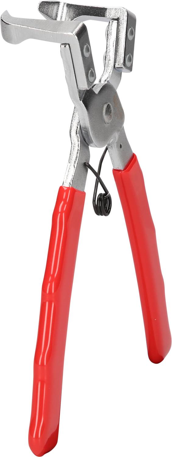 Zange mit roten Griffen, speziell für das Entfernen von Klammern an Metallgerüsten.