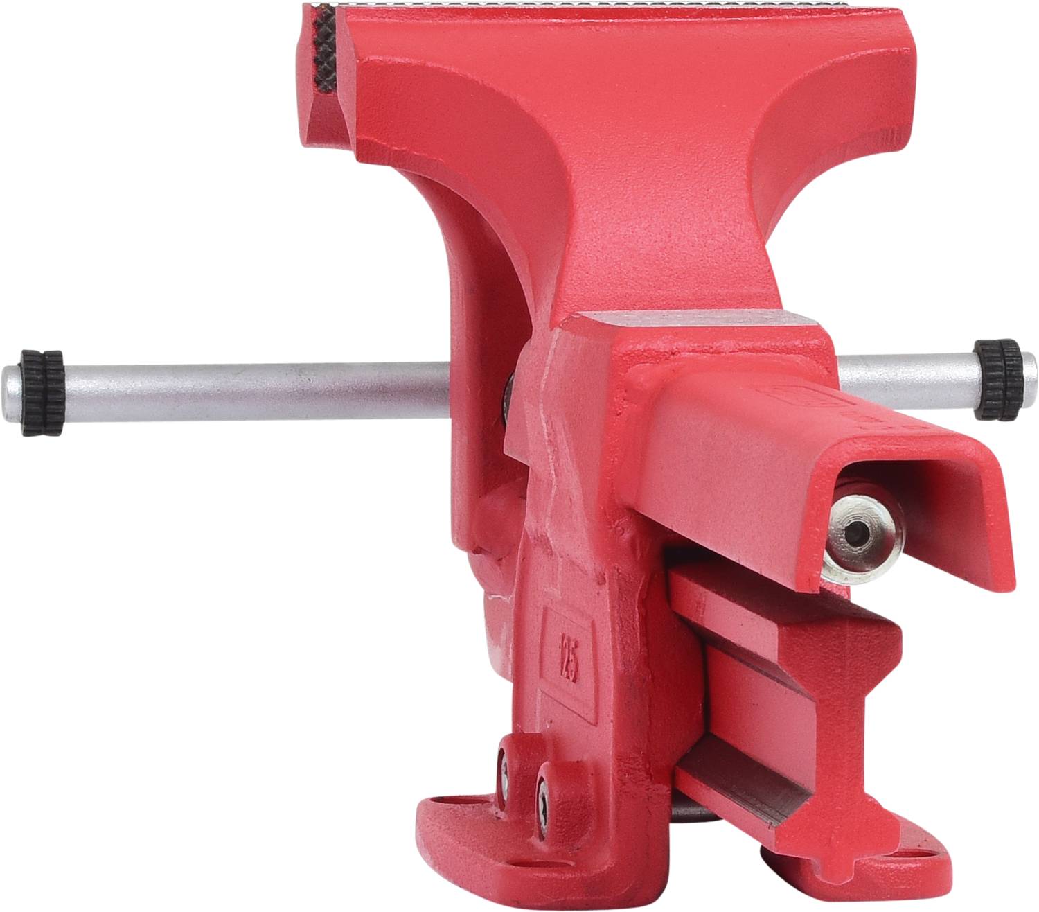 Rote Schraubstockklemmvorrichtung mit Metallgriff zur stabilen Befestigung von Werkstücken in der Werkstatt.