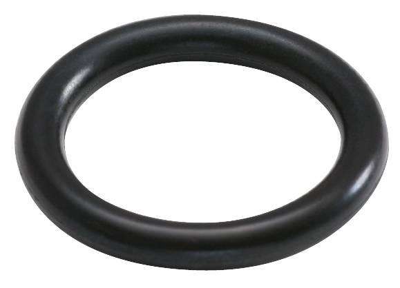 Ein schwarzer O-Ring aus Gummi, ringförmig und glatt, typisch für Dichtungen in mechanischen Anwendungen.