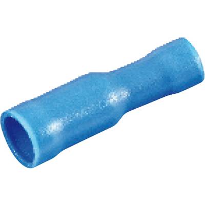 Ein blauer isolierter Kabelverbinder, zylindrisch und hohl, für elektrische Verbindungen.