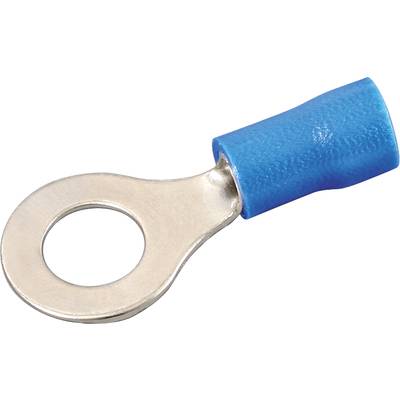 Ein blau isolierter Kabelschuh mit Rundöse für elektrische Verbindungen.