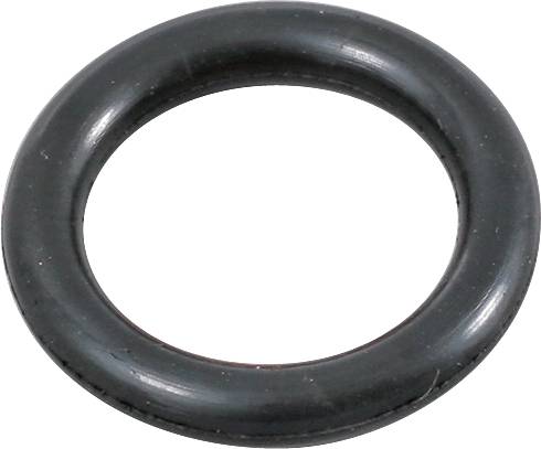 'Ein schwarzer O-Ring aus Gummi, häufig verwendet als Dichtung in mechanischen Anwendungen, liegt auf weißem Hintergrund.'