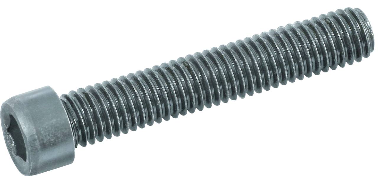 Ein silberner, metallischer Sechskantschraubenbolzen mit durchgehendem Gewinde und zylindrischem Kopf.