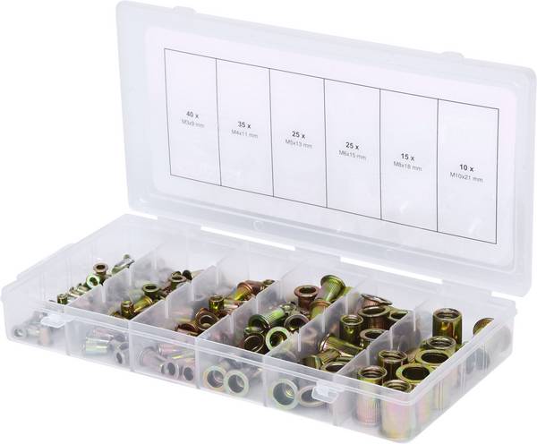 KS Tools 970.0610 Sortiment Gewindenieten, Stahl, M3x9mm-M10x21mm, 150-tlg