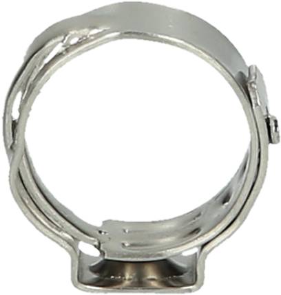 Metall-Schelle mit Schraubmechanismus, zylindrische Form, verwendet zur Befestigung oder Verbindung von Rohren oder Schläuchen.