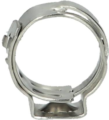 Edelstahl-Schlauchschelle in Ringform, offen, zur Befestigung von Schläuchen.