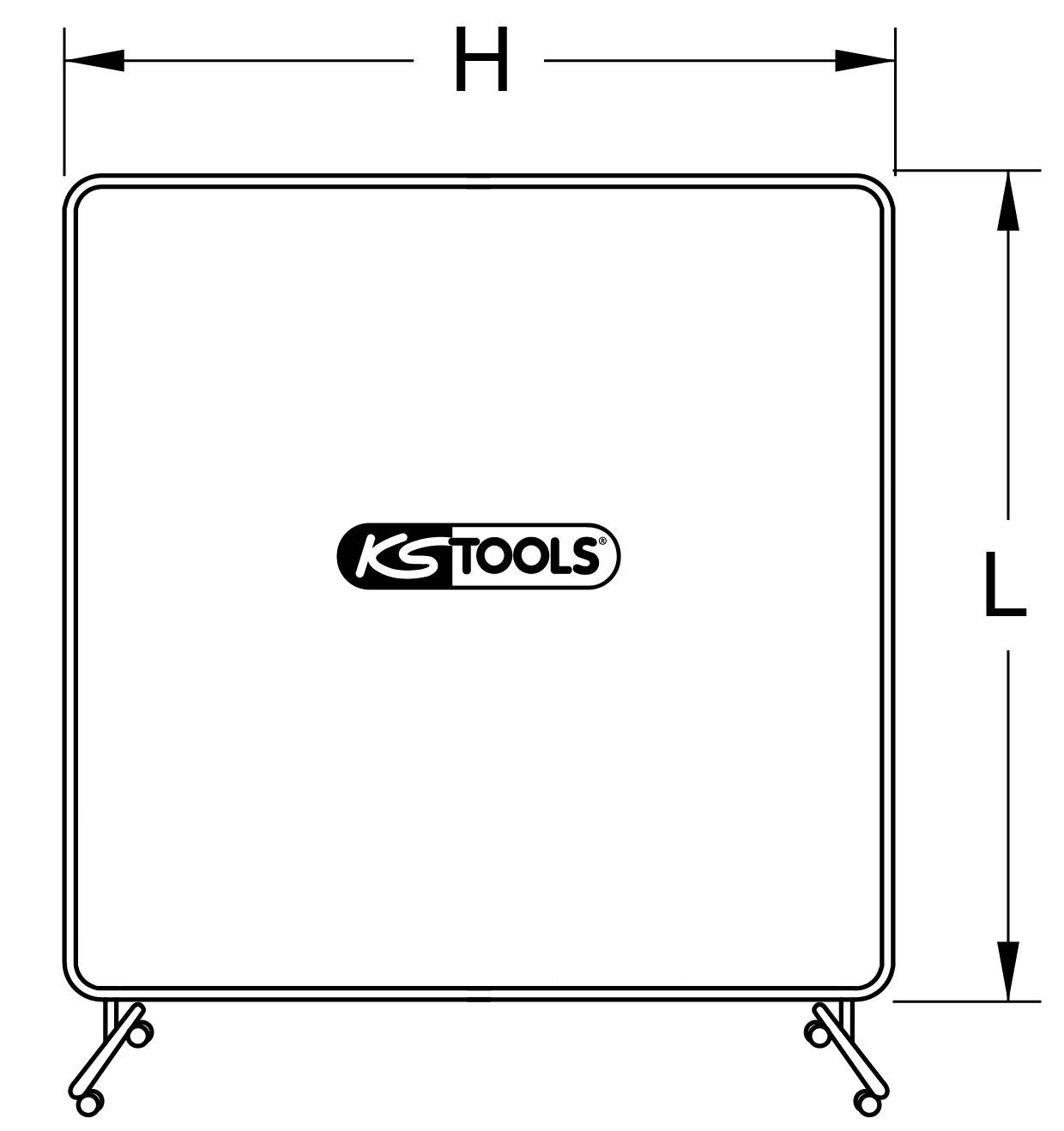Quadratisches Element mit Abmessungen H x L, zeigt das Logo 'KS Tools' in der Mitte.