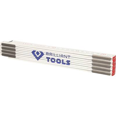 Ein weißer Zollstock mit blauer Aufschrift 'Brilliant Tools' auf einer Seite.