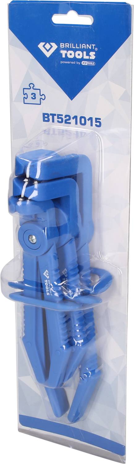 Kunststoff-Klemmschrauben in einer Verpackung mit der Aufschrift 'BRILLIANT TOOLS'. Enthält Modellnummer BT521015.