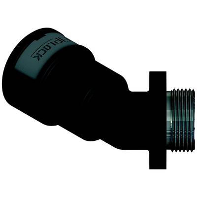 Ein schwarzes Rohrteil mit Gewindeanschluss auf der rechten Seite, möglicherweise ein Adapter oder Verbinder.