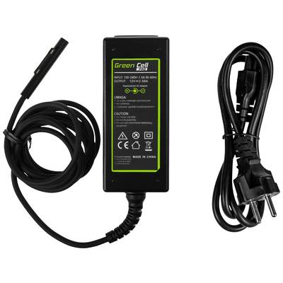 'Green Cell' Laptop-Ladegerät mit Netzkabel, Eingangsleistung 100-240V~1.5A, Ausgang 12V 3.5A. Schwarzes Design, EU-Stecker.