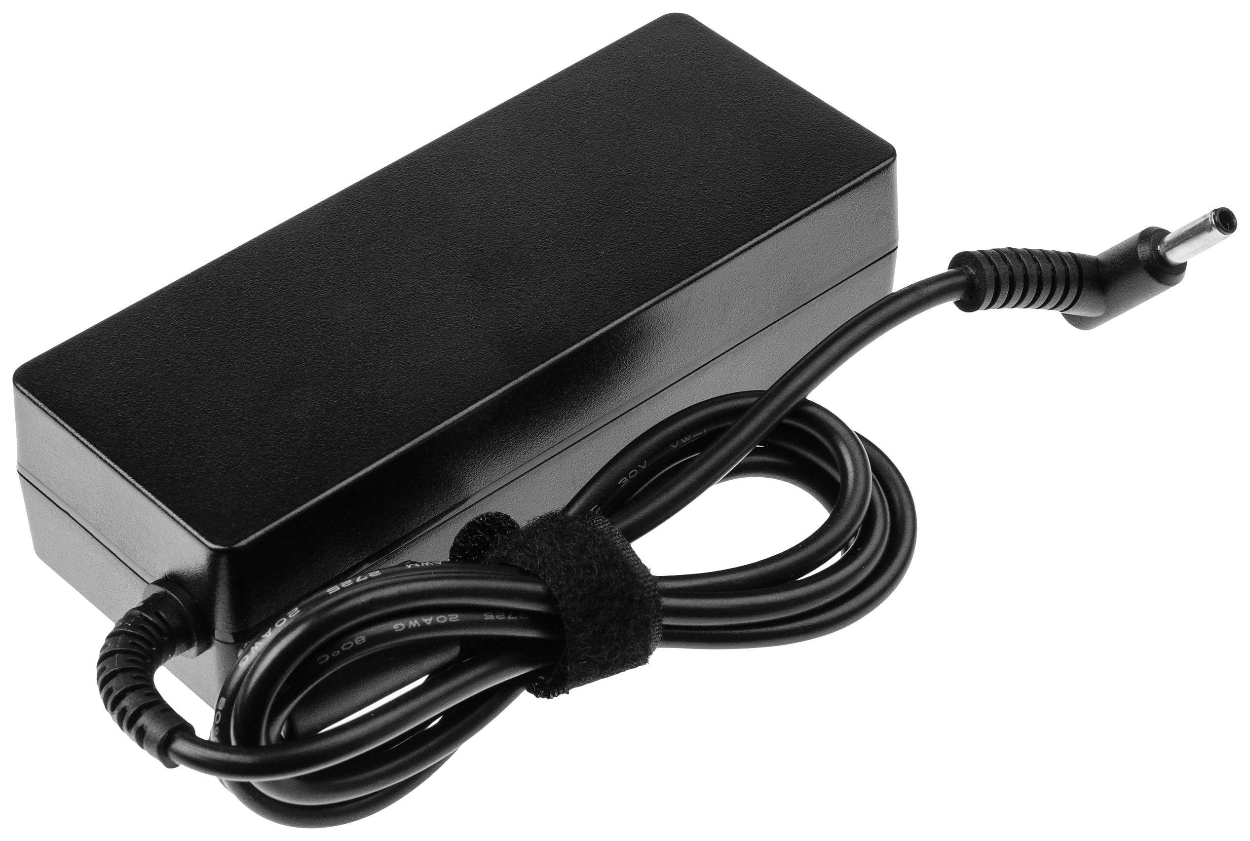 Schwarzes Laptop-Netzteil mit Kabel und Stecker.