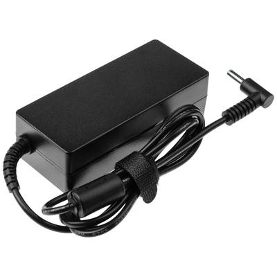 Schwarzes Laptop-Ladegerät mit Kabel und Stecker.