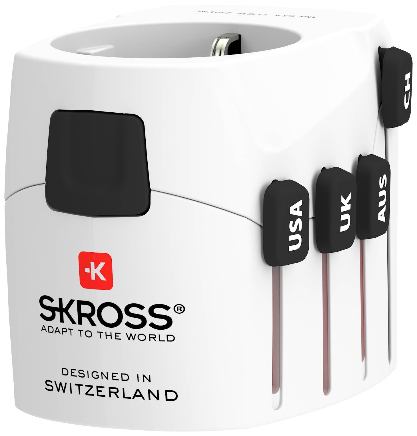 SKROSS Reiseadapter PRO 7A Ausschiebbare Stecker: Italien/Schweiz, Australien/China, UK, USA