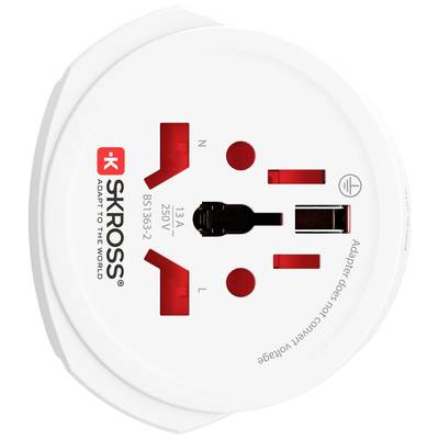 'SKROSS Adapter für internationale Steckdosen, geeignet für verschiedene Steckerformen und Spannungen bis 250V, 13A.'
