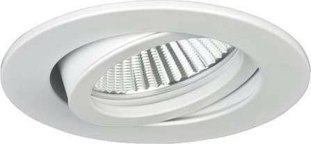 Einbauleuchte mit schwenkbarem, runden Rahmen und geriffelter Oberfläche für gerichtetes Licht in modernen Innenräumen.