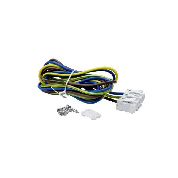 Mehrfarbiges Kabelbündel mit Stecker und Befestigungsschrauben, geeignet für elektrische Installationen.