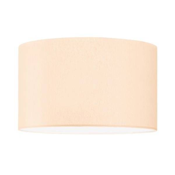 Eine einfache, beige zylindrische Deckenleuchte aus Stoff.