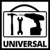 'Universal-Werkzeug' Symbol: Hammer, Schraubenschlüssel und Bohrmaschine in einem Rechteck. Symbolisiert Vielseitigkeit.