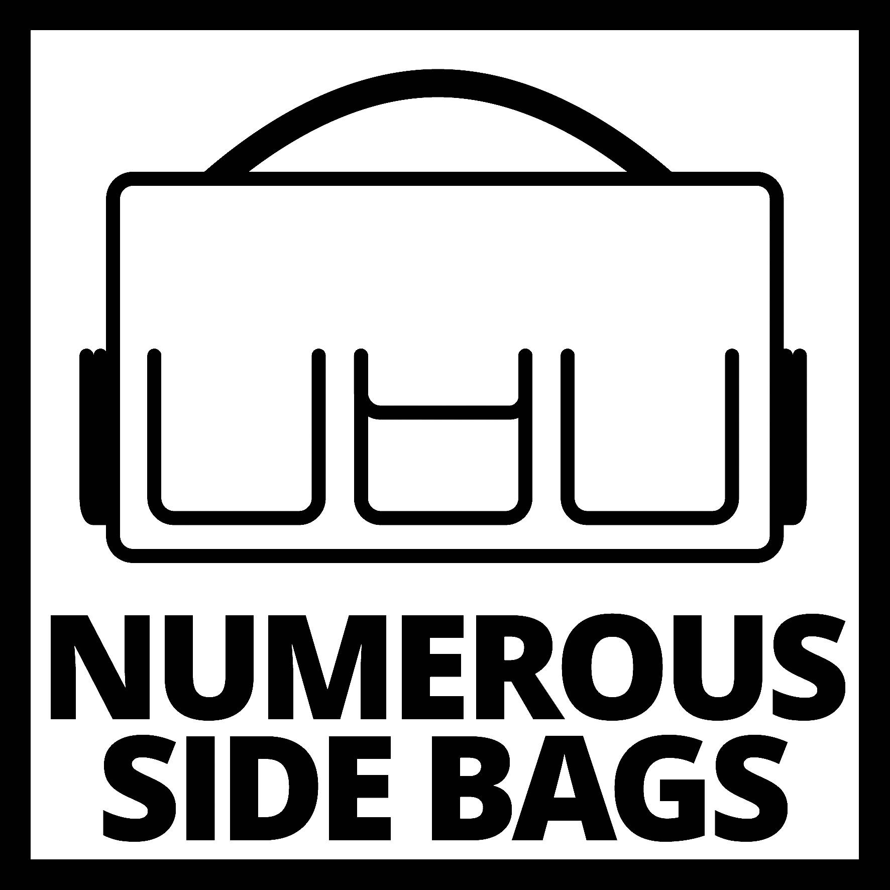 'Numerous Side Bags'-Symbol mit einer stilisierten Darstellung einer Tasche mit mehreren Fächern.