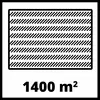 '1400 m²' steht unter einem rechteckigen Bereich mit diagonalen Linienmuster, möglicherweise zur Darstellung einer Grundstücksfläche.
