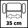 Abbildung zeigt die Breite eines Objekts mit Pfeilen, die von links nach rechts weisen, und der Angabe '35 cm'.