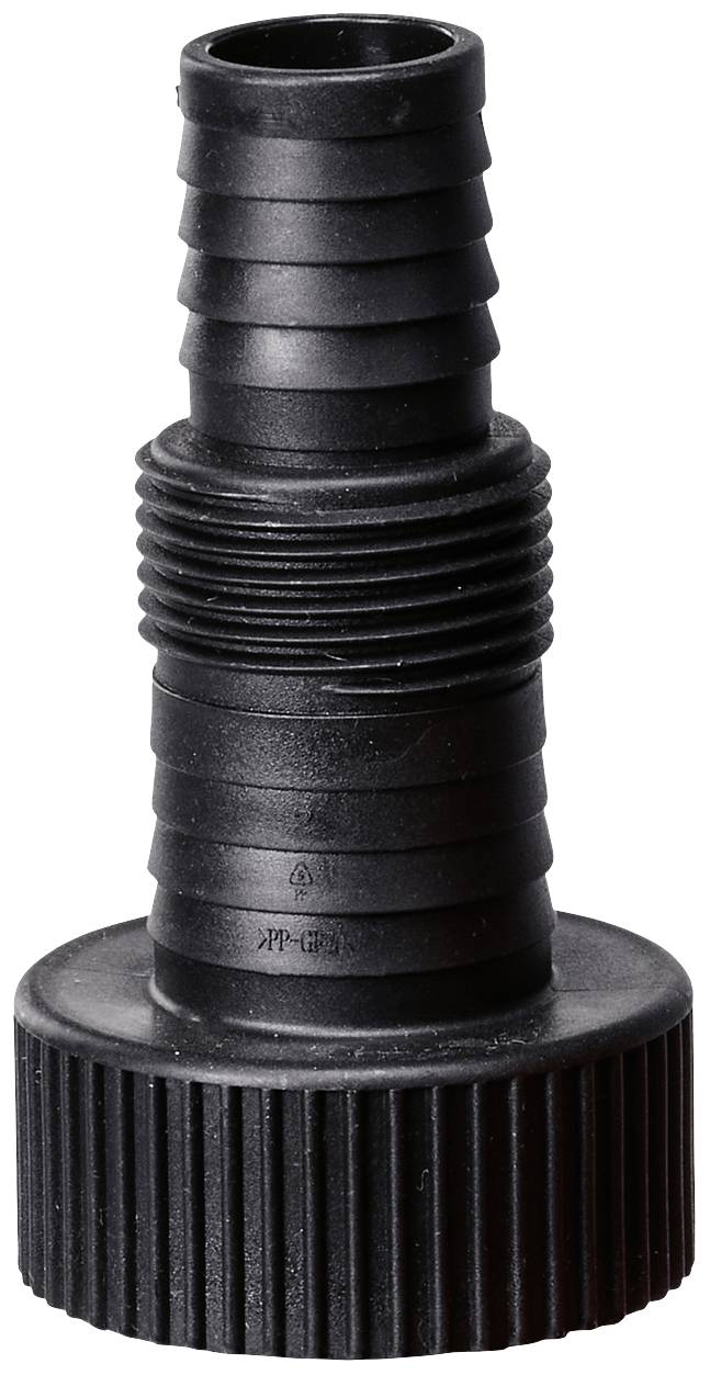 Schwarzer gerippter Adapter mit Schlauchstutzenanschluss, ideal zur Verbindung von Schläuchen in Bewässerungssystemen.