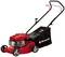 Ein roter Rasenmäher mit schwarzem Auffangbehälter und Einhell-Logo. Geeignet für mittelgroße Rasenflächen.