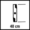 Ein rechteckiges Schild mit Kantenlänge 40 cm, zeigt die Abmessung eines Objekts mit einem kreisförmigen Detail in der Mitte.
