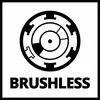 'Brushless' steht unter einer schematischen Darstellung eines Motors. Das Bild deutet auf bürstenlose Technologie hin.