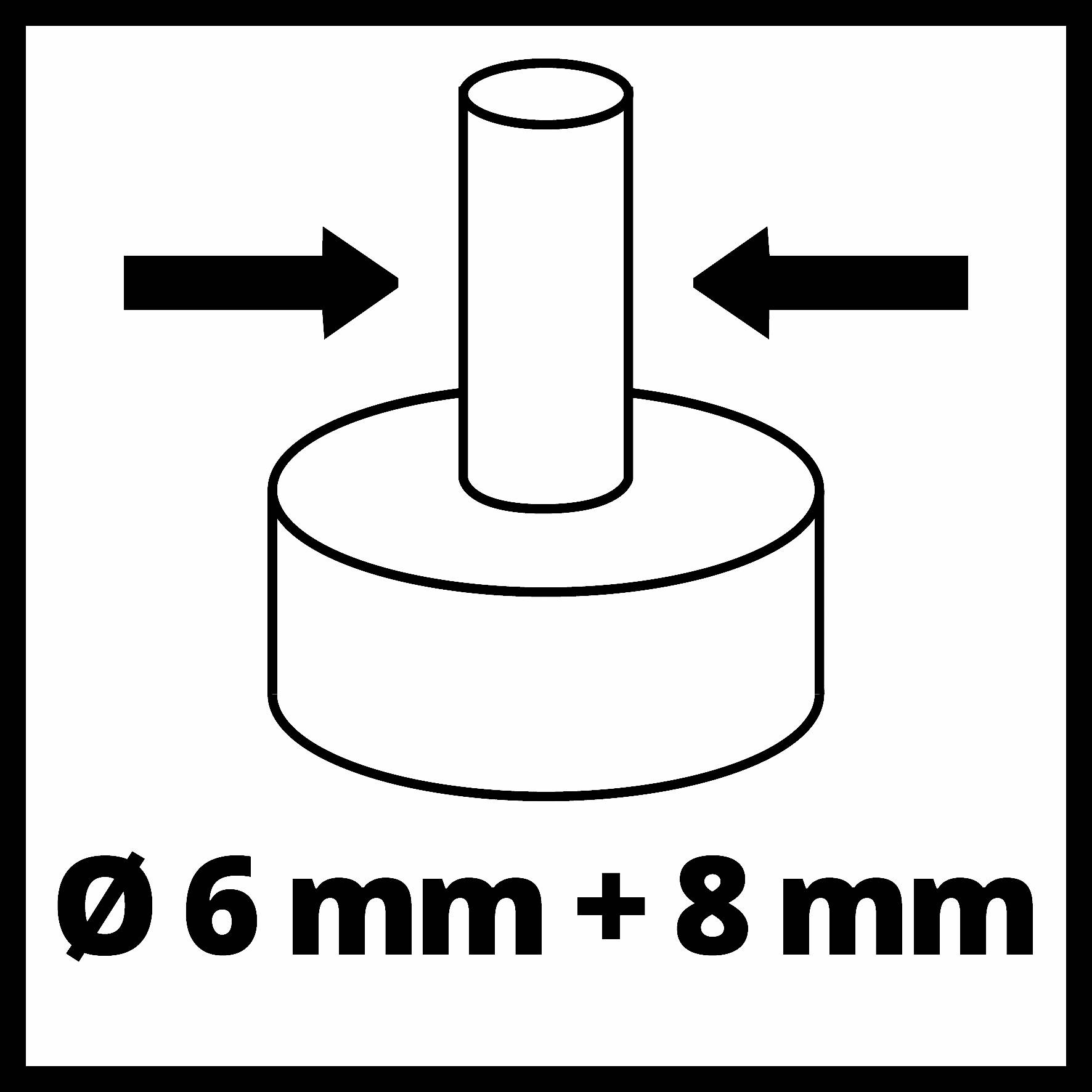 'Pfeile zeigen Verbindungsstelle zwischen zwei Zylinderteilen an, Durchmesser 6 mm und 8 mm.'