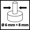 'Pfeile zeigen Verbindungsstelle zwischen zwei Zylinderteilen an, Durchmesser 6 mm und 8 mm.'