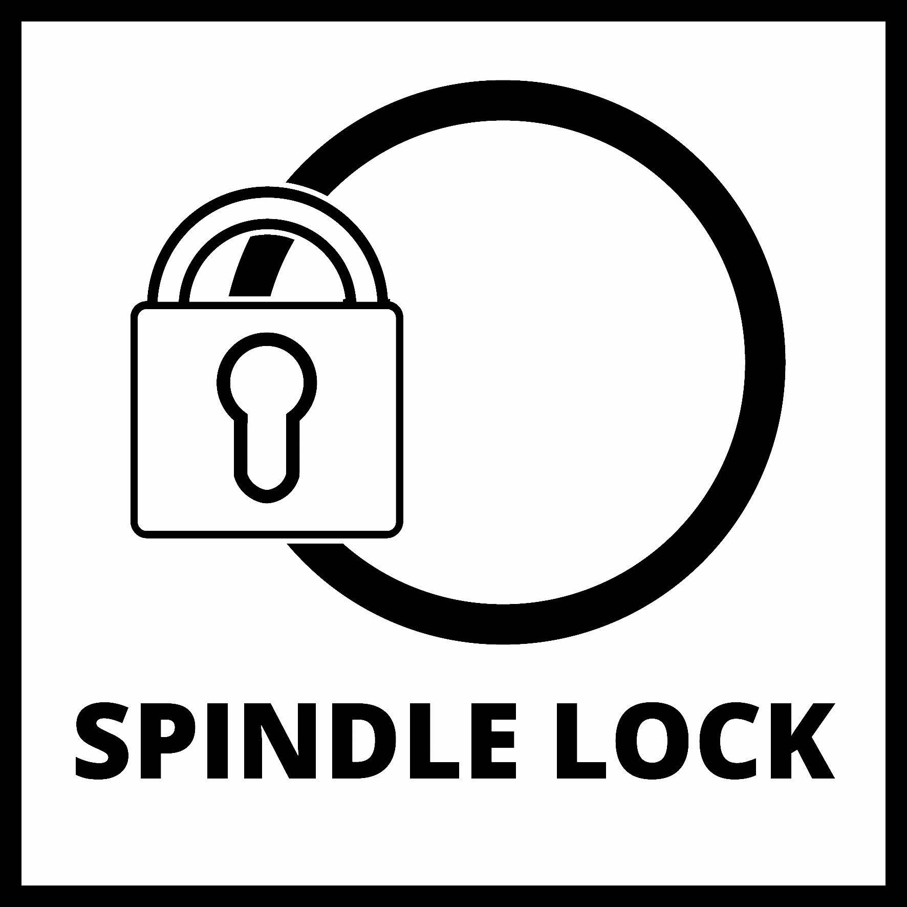 'Spindle Lock'-Symbol, zeigt ein Vorhängeschloss vor einem Kreis, weist auf eine Verriegelungsfunktion hin.