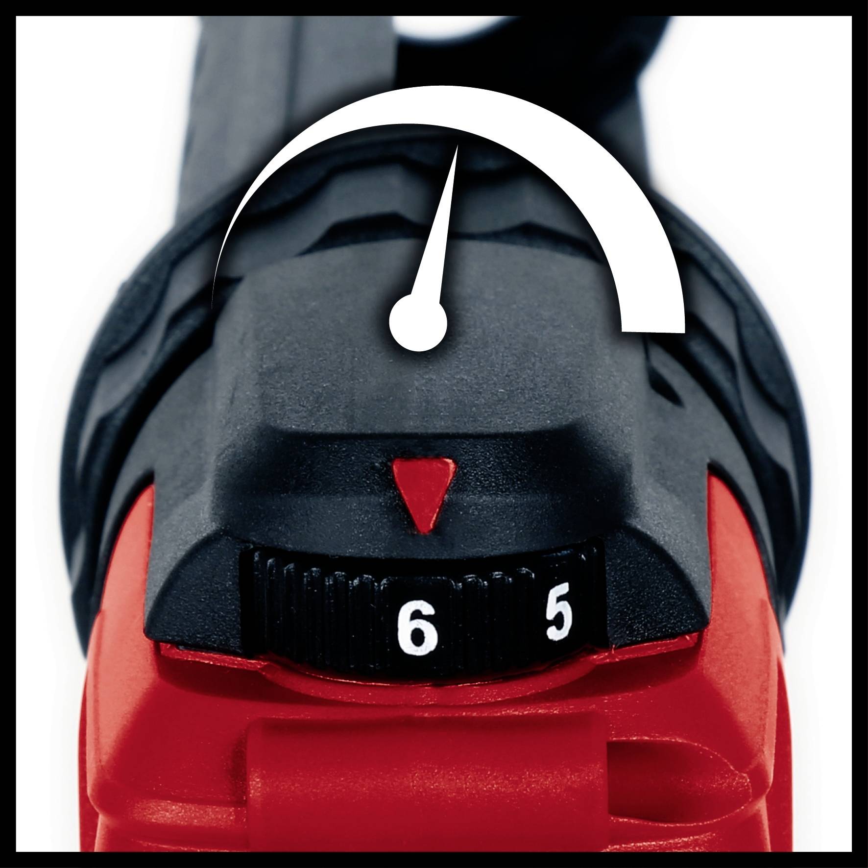 'Messerstab mit Skala, zeigt Zahl 6 auf schwarz-rotem Gerät an.'