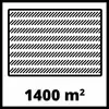 '1400 m²' in großer schwarzer Schrift unter einem rechteckigen, diagonal schraffierten Bereich.