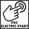Ein Symbol zeigt eine Hand, die eine kreisförmige Schaltfläche drückt. Darunter steht 'PXC ELECTRIC START'.