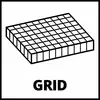 'GRID'-Schild mit einem schräg gezeichneten Raster aus gleich großen Quadraten. Das Bild zeigt die Struktur eines gerasterten Feldes.