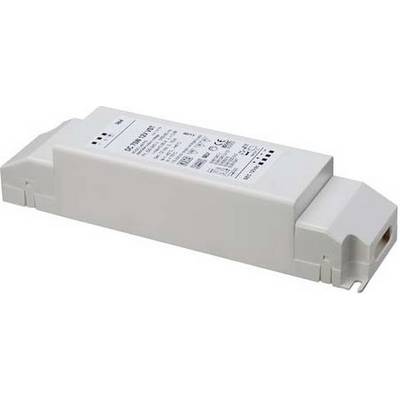 Ein rechteckiges elektronisches Gerät mit aufgedruckten technischen Spezifikationen und Symbolen. Es handelt sich um einen LED-Treiber.