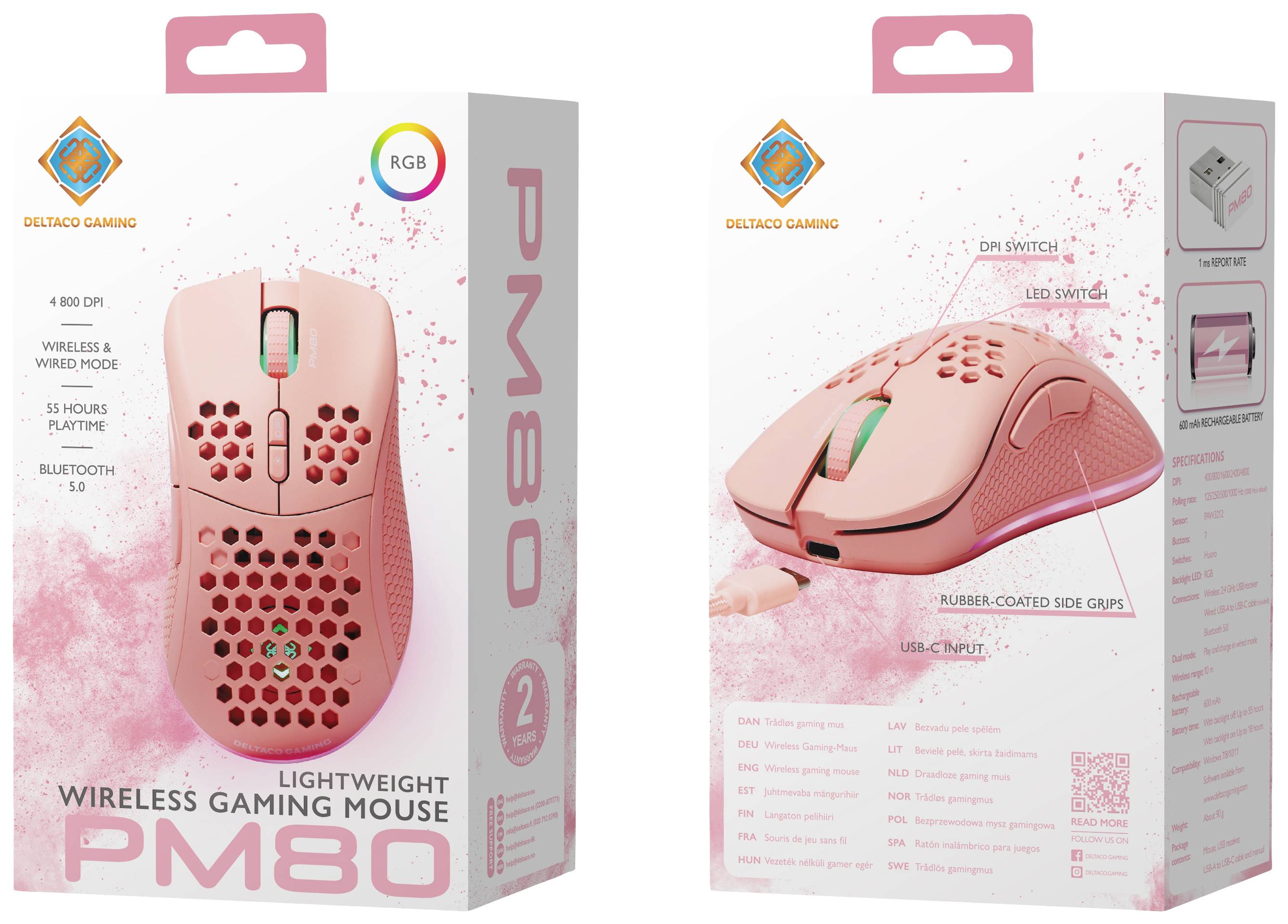 DELTACO PM80 Gaming Maus, Pink GAM-120-P-8