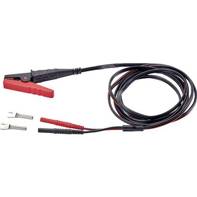Ein Kabel mit Krokodilklemme und zwei Steckverbindungen, verwendet zur Verbindung und Stromversorgung von elektrischen Geräten.