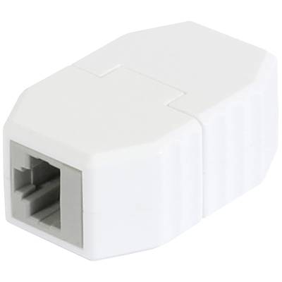 Netzwerkkupplung in Weiß, geeignet zum Verbinden von RJ45-Steckern in Netzwerkkabeln, typisch für Heim- und Büronetzwerke.