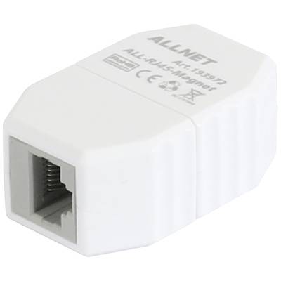 Netzwerkadapter von ALLNET, Modell ALL-RJ45Magnet, mit RJ45-Anschluss, weißes Gehäuse.