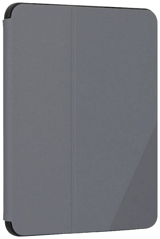 Graues, geschlossenes Tablet-Case, vertikal in Ansicht.