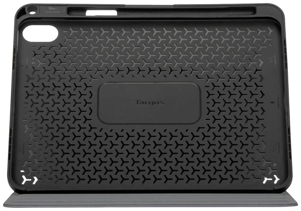 Schwarzes Tablet-Case von Targus mit rutschfestem Muster, passt für rechteckige Geräte. Schutzfunktion für Vorder- und Rückseite.