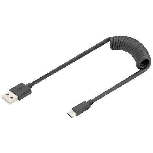 Digitus USB-Kabel USB 2.0 USB-A Stecker, USB-C® Stecker 1.00 m Schwarz beidseitig verwendbarer Stecker, doppelt geschirm...