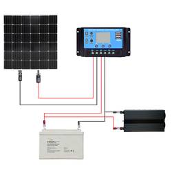 Solar-Set 200 W Solaranlage 200 Wp inkl. Akku, inkl. Anschlusskabel, inkl. Laderegler, inkl. Wechselrichter